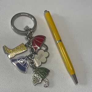 Coach Silver Keychain with Yellow Coach Pen and Colorful Rain Charms
